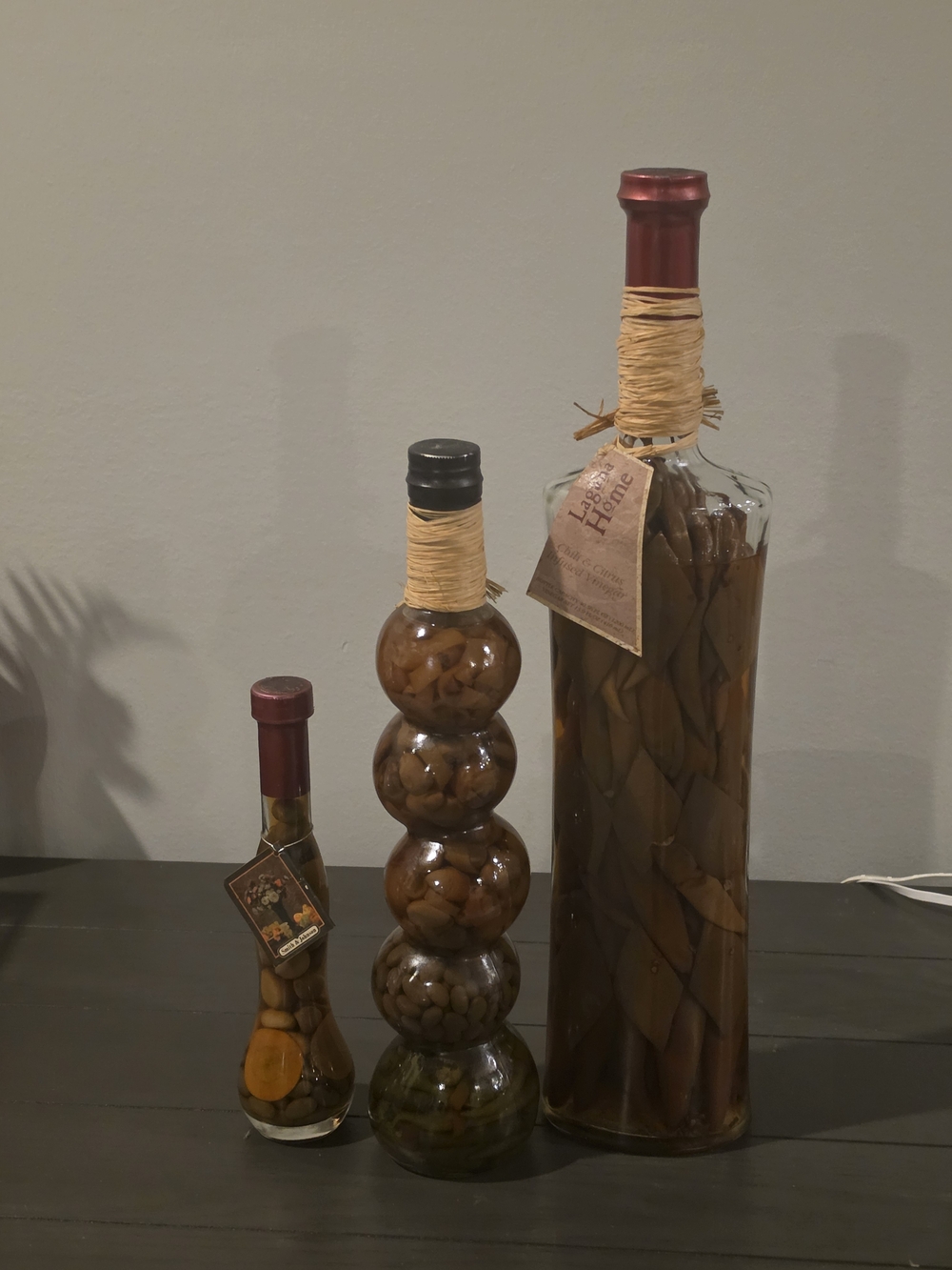 3 - Decorative Glass Bottles with Preserved Botanicals - Brown Accent